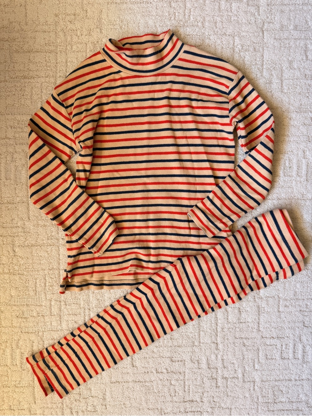Tinycottons Striped Cream Pajama Set with Red & Blue Stripes